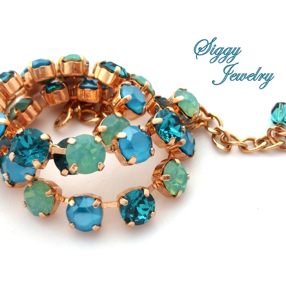 Swarovski® Crystal Necklace, Opal Jubilee Teal 8mm - Picture 8 of 9